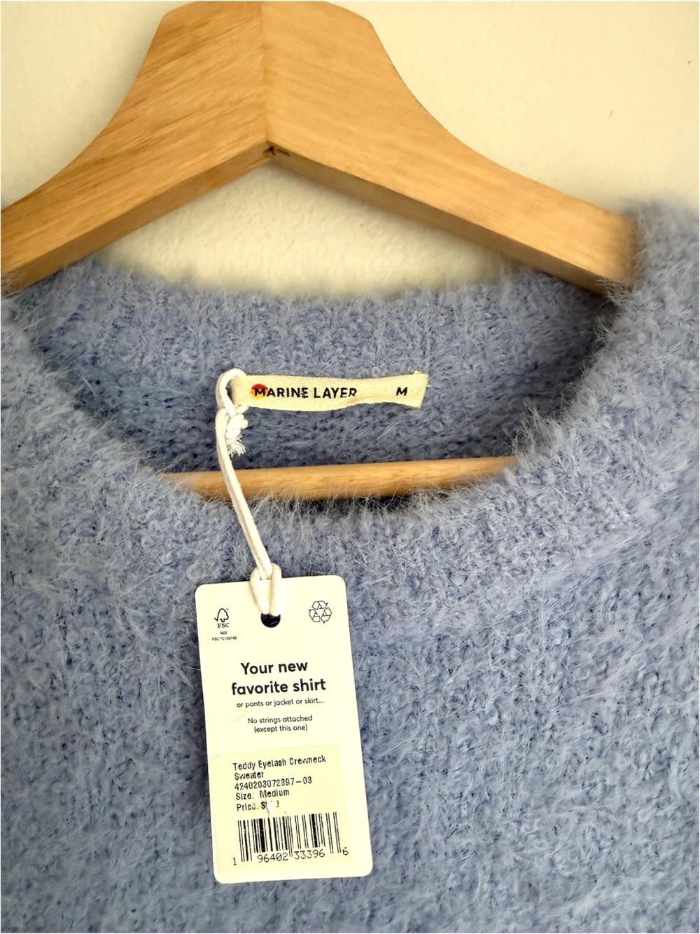 NWT Marine Layer Teddy Eyelash Crewneck Wool Blend Sweater in Hydrangea Blue - Picture 5 of 6